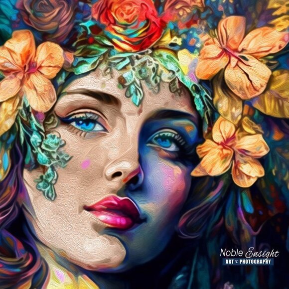 8x10 Lovely Woman Floral Wall Art Watercolor Oil Painting Print - Picture 4 of 6